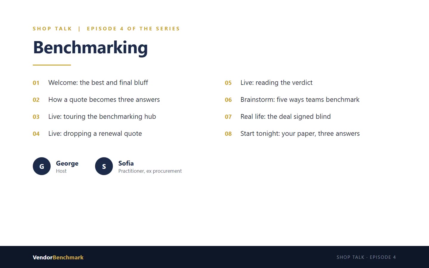 Benchmarking Shop Talk episode